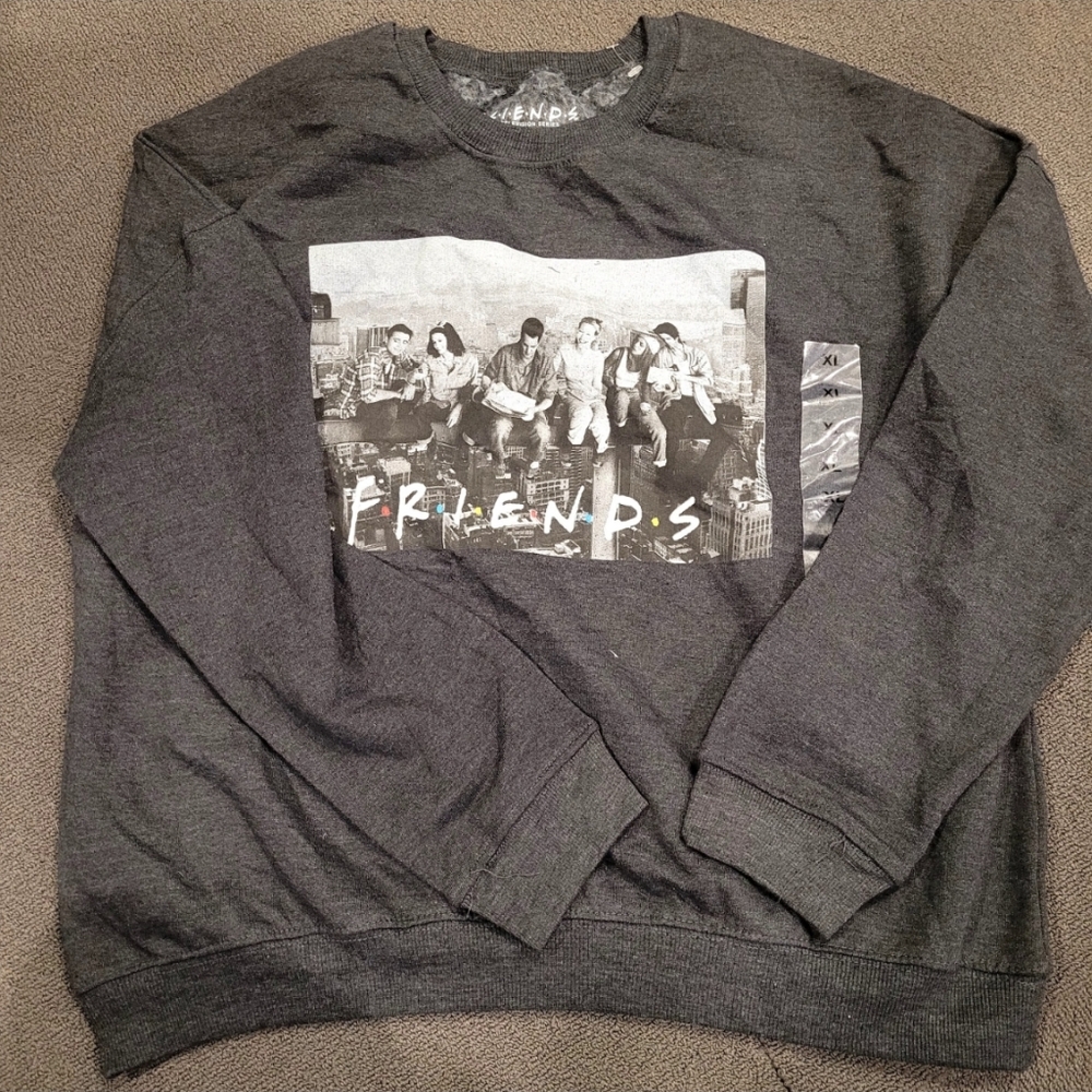 FRIENDS Group Pic French Terry Wide Neck Long Sleeve Graphic Sweater Shirt NWOT